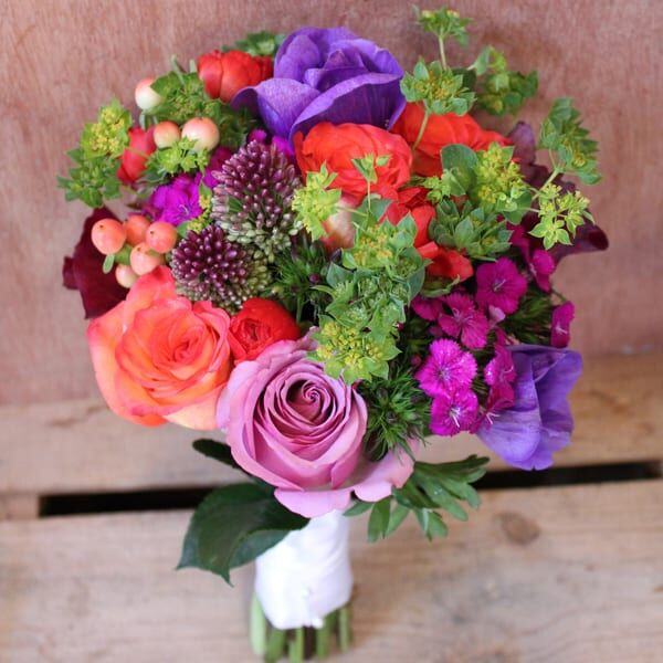 Bright mix Bridal Bouquet in brightly colored mixed flowers